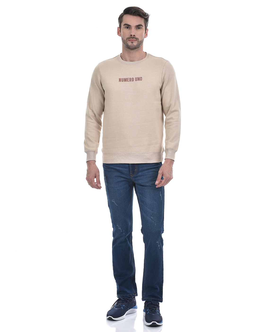 Numero Uno Men Typography Beige Sweat Shirt